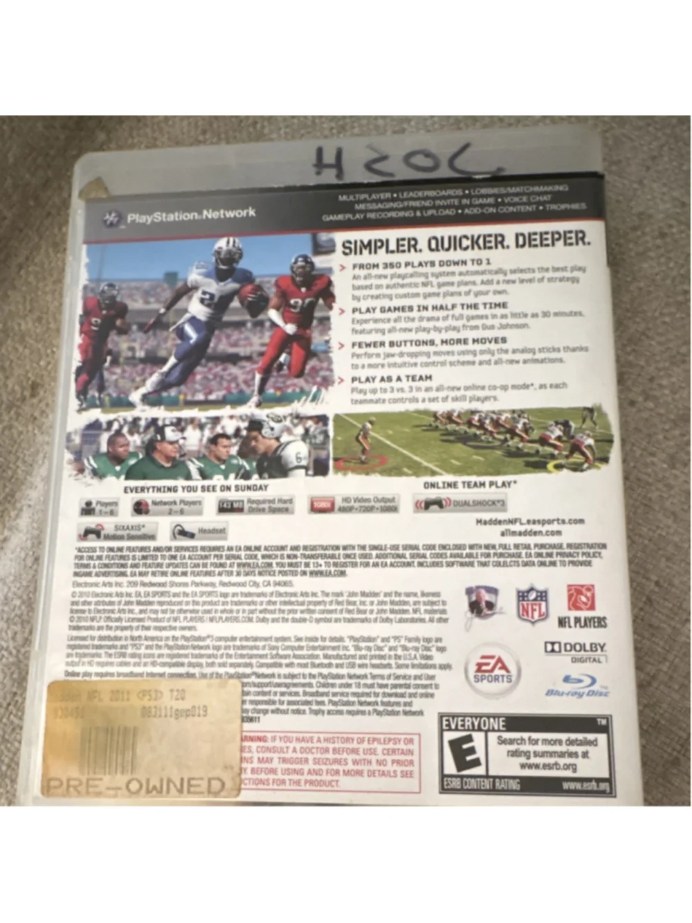 EA Sports Madden NFL 11 PS3 Multiplayer Manual NTSC-U/C 2010 E American Football